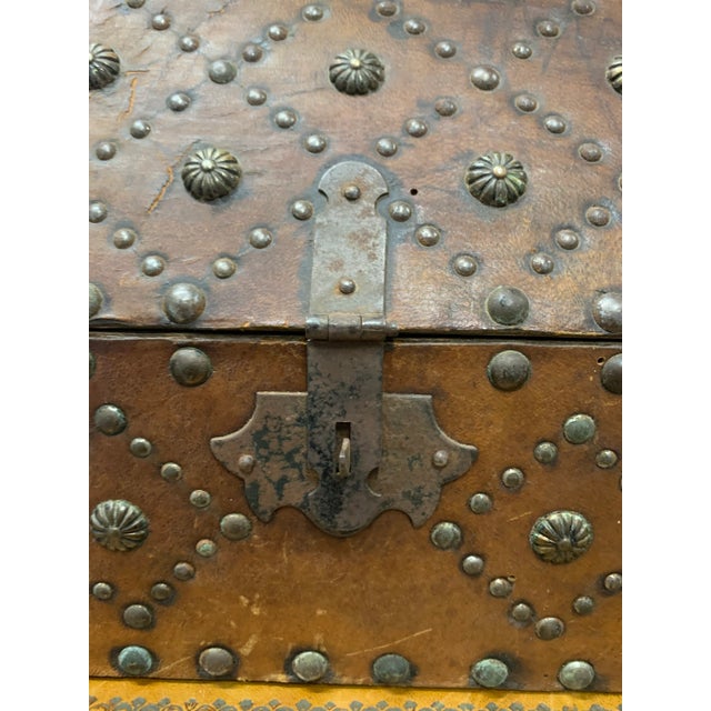 Mid 20th Century Vintage Cathedral Top Spanish Chest With Brass Fittings For Sale - Image 4 of 7