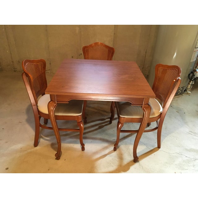 Shelby Williams 1960’s French Provincial-Style Breakfast Nook Square-Top Table and 3 Cane-Back Chairs - Set of 4 For Sale - Image 10 of 11