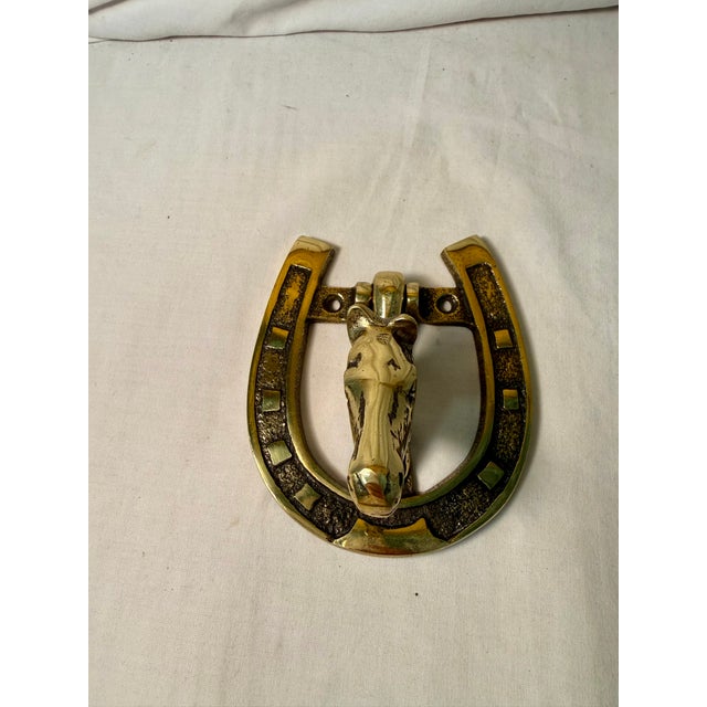 Vintage, English Brass Horse and Horseshoe Doorknocker For Sale - Image 4 of 13