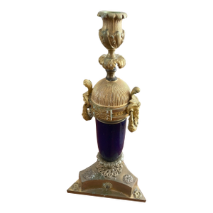 Antique French Empire-Style Gilt Bronze & Cobalt Blue Candlestick