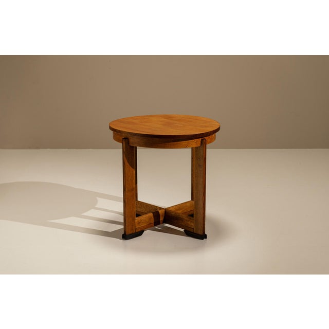 1920s Amsterdam School Side Table in Oak with Geometric Legs, Netherlands, 1920s For Sale - Image 5 of 11