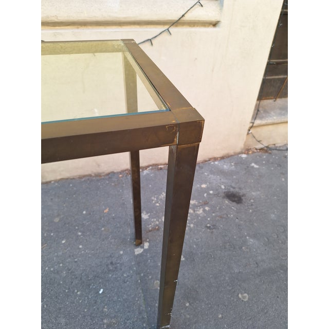 1950s Console in Brass, Square Section with Glass Top, 1950s For Sale - Image 5 of 6