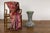An artisan Prem Collection trumpet shaped vase with black ground, white dripping décor and green glazed interior. Charming...