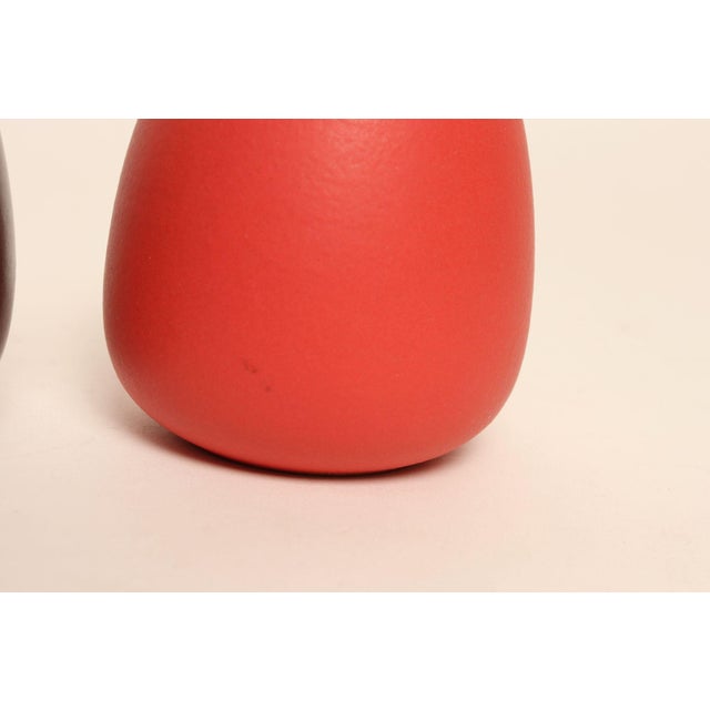 Pair of Petite Ceramic Bud Vases #130 in Matte Suede Red and Dark Brown by Heath For Sale - Image 9 of 9