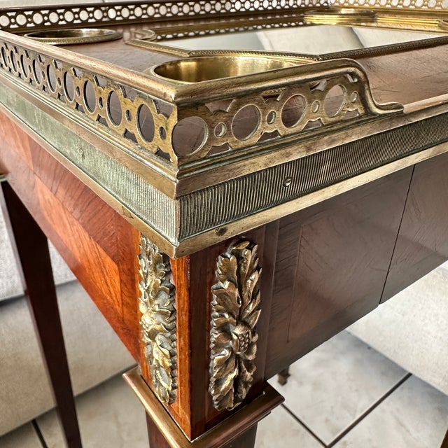 French Antique 1890's Boin-Taburet Louis XVI Marquetry Salon Table Napoleon III France For Sale - Image 3 of 17
