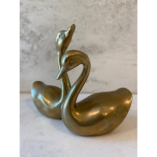 Brass Vintage Mid-Century Modern Solid Brass Swans- a Pair For Sale - Image 8 of 8