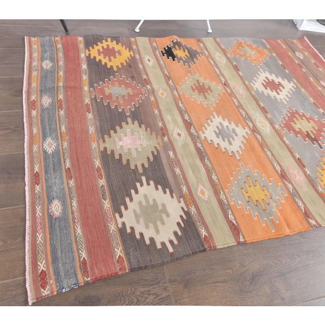1970s 1970s Vintage Handmade Turkish Wool Multicolored Rug For Sale - Image 5 of 8