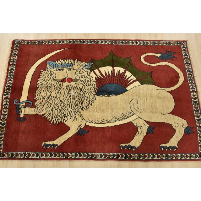 Tribal Yalameh Rug 3’4” X 5’2” Red Wool Vintage Traditional Hand-Knotted Carpet For Sale - Image 3 of 11