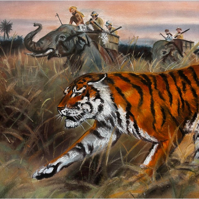 Vintage Original Large Framed Pastel of a Tiger in Safari For Sale In Philadelphia - Image 6 of 9