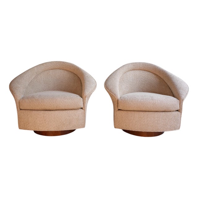 Pair of Adrian Pearsall Tilt Swivel Lounge Chairs in Oatmeal Bouclé, C. 1960s For Sale