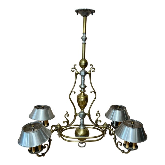 Early 20th Century Large Georgian Bouillotte Style Brass & Metal 4 Arm (20 Light) Billiard/Snooker Table Light For Sale