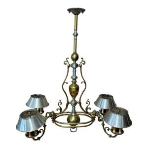 Early 20th Century Large Georgian Bouillotte Style Brass & Metal 4 Arm (20 Light) Billiard/Snooker Table Light
