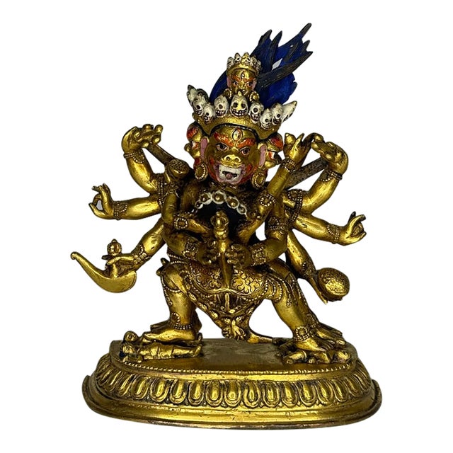 Early 19th Century Sino-Tibetan Gilt Bronze Statue of Mahakala With Consort For Sale