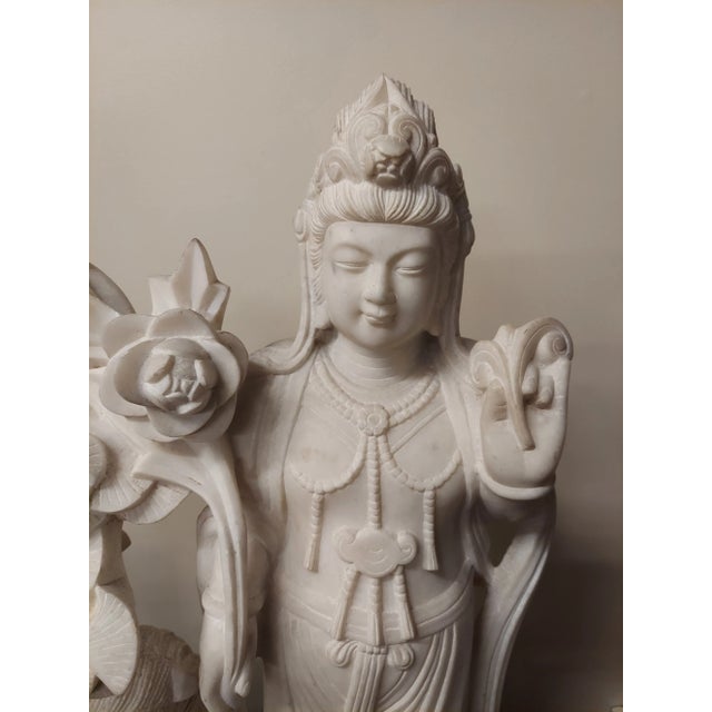 Late 19th Century 19th Century Hand Carved Alabaster Quan Yin Guan Yin For Sale - Image 5 of 12