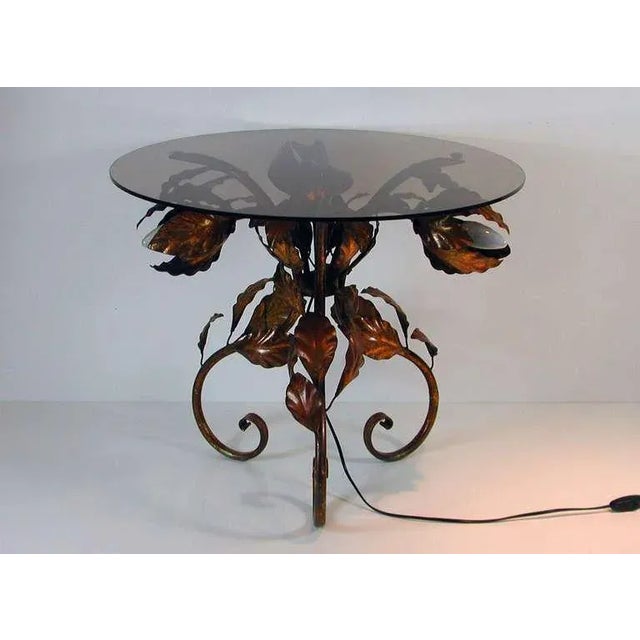 Italian Bronzed Metal & Tinted Glass Illuminated Coffee or Side Table, 1950s For Sale - Image 5 of 10