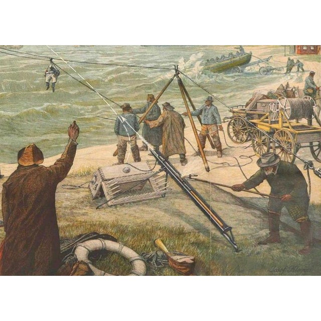 Large Chromolithograph Lighthouse Rescue School Plate by Josef Klemm, 1900s For Sale - Image 5 of 9