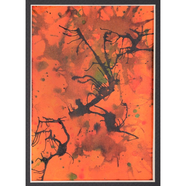 Abstract Orange Infusion - Watercolor and Ink on Paper by Dister For Sale - Image 3 of 5