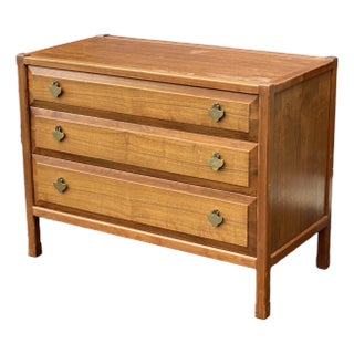1950's Widdicomb Grand Rapids Walnut Chest of Three Drawers For Sale