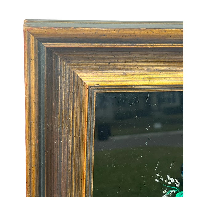 Wood 1940s Framed Silver Epergne Holding Flowers and Fruit Silver Foil Tinsel Painting For Sale - Image 7 of 7