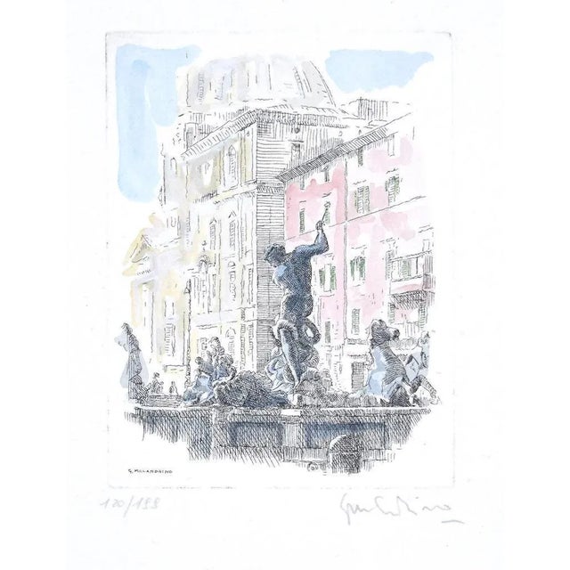 Giuseppe Malandrino, Navona Square, Etching, 1960s For Sale - Image 3 of 3