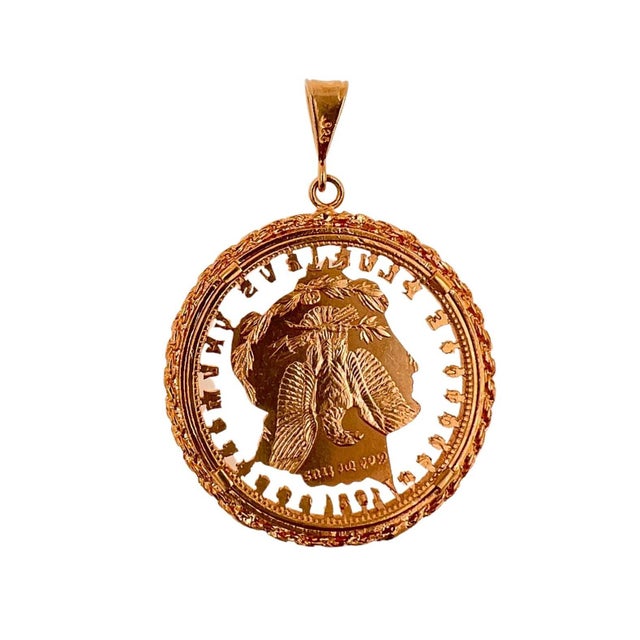 18K Rose Gold Vermeil & 925 Solid Sterling Silver Pendant Only 45 mm in coin diameter Genuine Vintage Coin (Carved) Great...