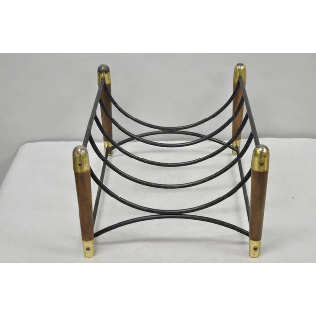 Mid 20th Century Modern Wood & Wrought Iron Magazine Rack Fireplace Log Holder For Sale - Image 11 of 11
