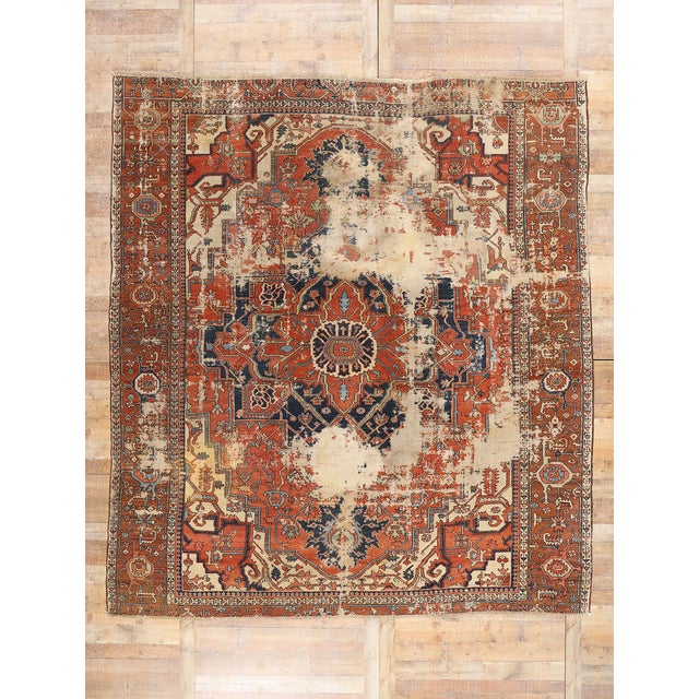 Late 19th Century Antique Persian Serapi Rug - 10'06 X 12'08 For Sale - Image 9 of 9