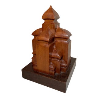 Share Vintage Handmade 1980s Michael Mode Face Turning Wood Sculpture Statue Cathedral For Sale