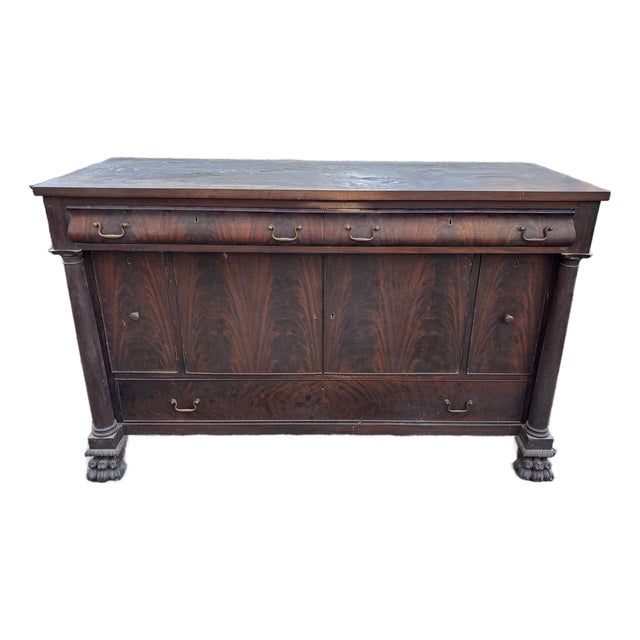 Antique Empire Flame Mahogany Sideboard Buffet 1800s For Sale