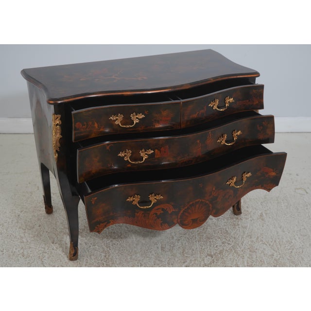 French Maitland Smith Chinoiserie Louis XV Style Bombe Commode For Sale - Image 3 of 18