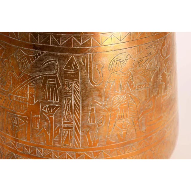 Middle Eastern Egyptian hand etched polished brass vessel. Could be used as a vase or Jardiniere, indoor or outdoor....