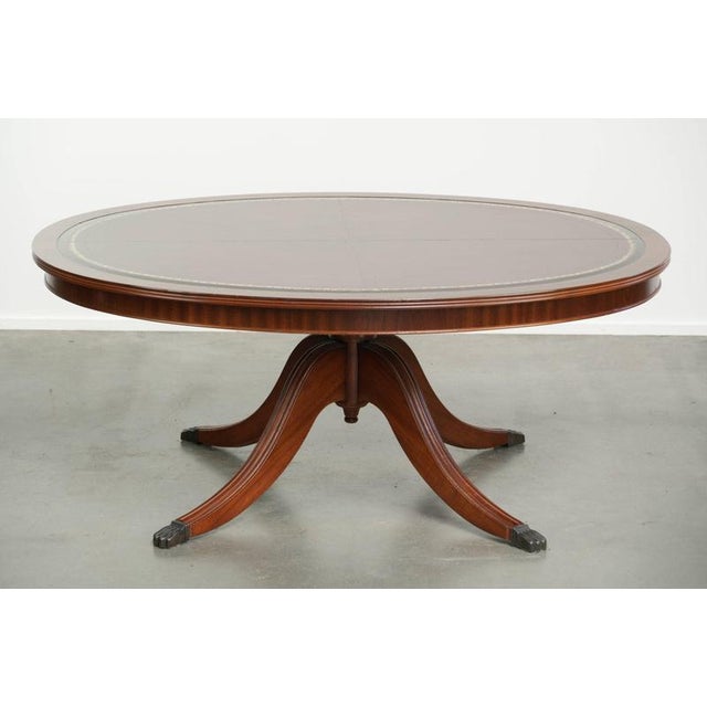 20th Century English Oval Coffee Table with a Red Leather Top For Sale - Image 4 of 11