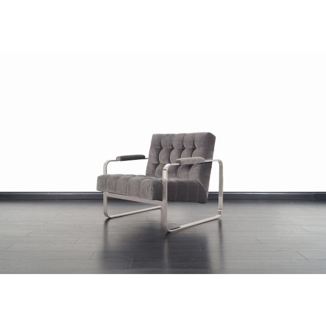 Metal Mid-Century Modern Velvet Lounge Chairs Attributed to Milo Baughman For Sale - Image 7 of 11