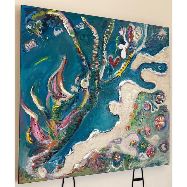 Aerial Seascape Abstract, Original Oil Painting, Rare Art For Sale - Image 9 of 12
