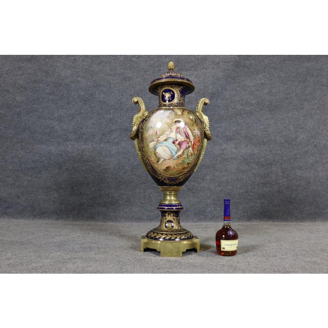Traditional 19th C. Sevres Style Bronze Mounted Porcelain Vase For Sale - Image 3 of 13