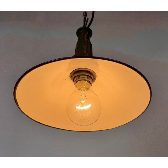 Industrial Green Enamel Military Pendant Lamp with Cast Aluminium Top, 1960s For Sale - Image 11 of 18