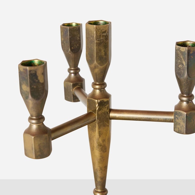 1970s Four-Arm Brass Candelabra by Lars Bergsten for Gusums Bruk For Sale - Image 4 of 8