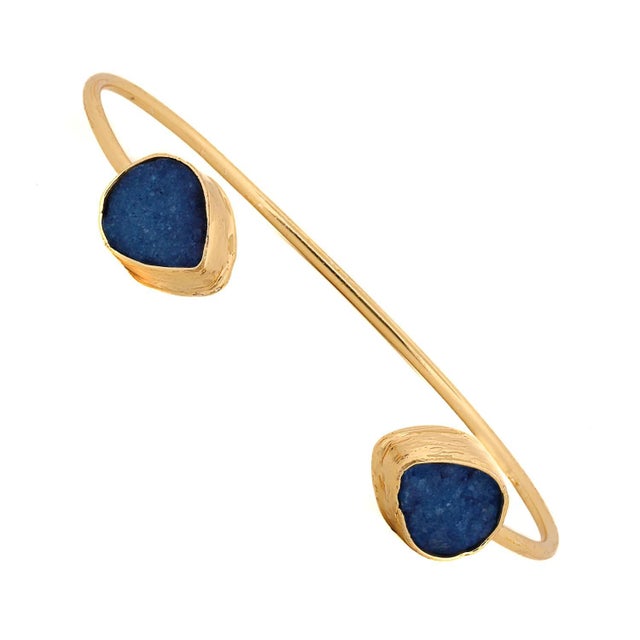 Contemporary Cleopatra Blue Druzy Agate Gold Cuff Bracelet For Sale - Image 3 of 6