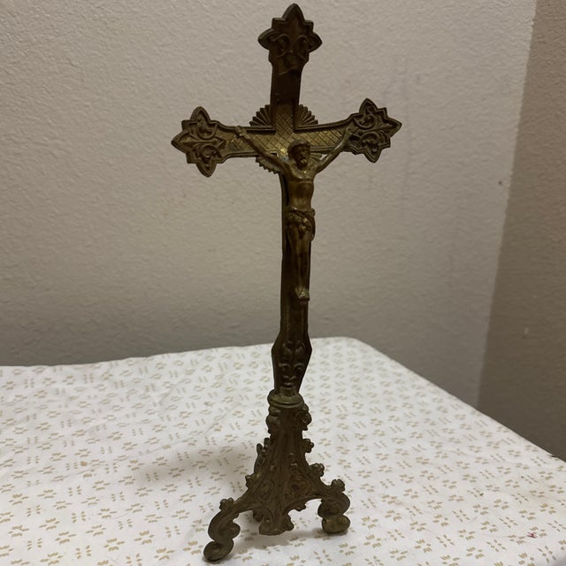 1920s Antique Crucifix Religious Jesus on the Cross Ornate For Sale - Image 5 of 6