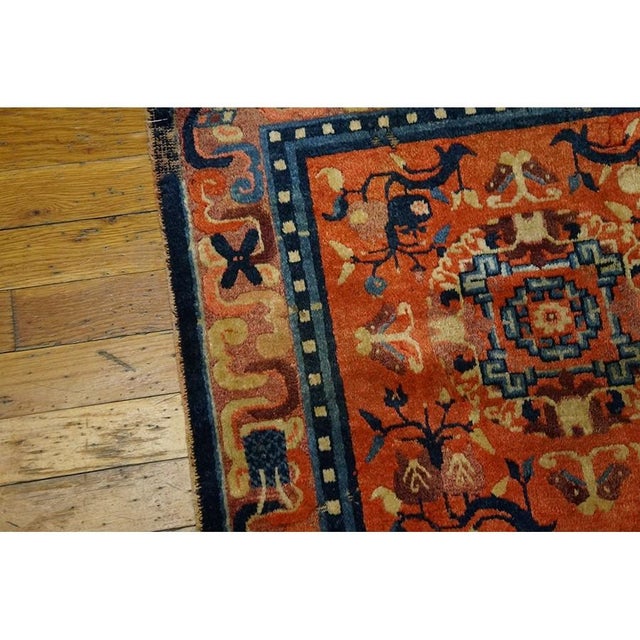 Chinese 1900s Antique Hand Knotted Floral Medallion Wool Square Yellow Rug For Sale - Image 3 of 5
