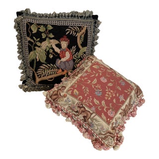 1980s Borgata Needlework Fringed Monkey Throw Pillows- Set of 2 For Sale