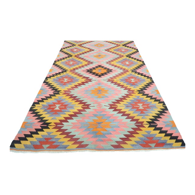 Diamond Designed Turkish Kilim Flatweave Rug For Sale