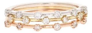 Diamond White, Rose, Yellow Gold Stackable Bands, Size 7