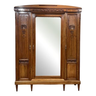 Art Deco Mirrored Bedroom Wardrobe in Walnut and Elm Burl, 1930s For Sale