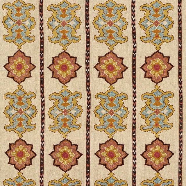 Sample- Schumacher Temara Embroidered Print Fabric in Spice For Sale