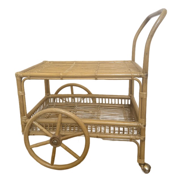 1970’s Mid Century Modern Rattan Bar/Tea Cart For Sale