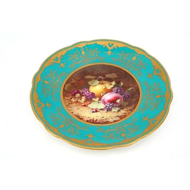 Antique Hand-Painted Porcelain Coalport Fruit Cabinet Plate by Frederick Chivers, 1921 For Sale - Image 11 of 13
