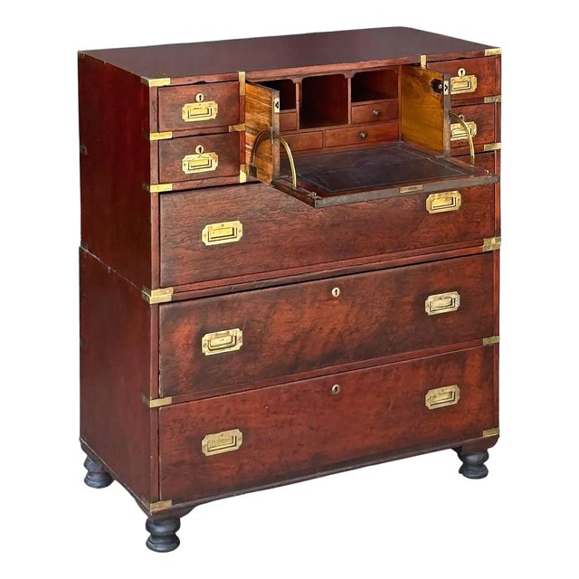 British Military Officer's Campaign Secretary Chest of Brass-Bound Mulberry Wood For Sale