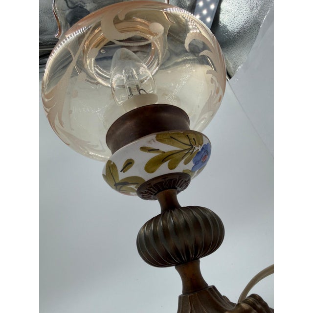 Table Lamp with Cast Brass Base and Glass Shade For Sale - Image 12 of 16