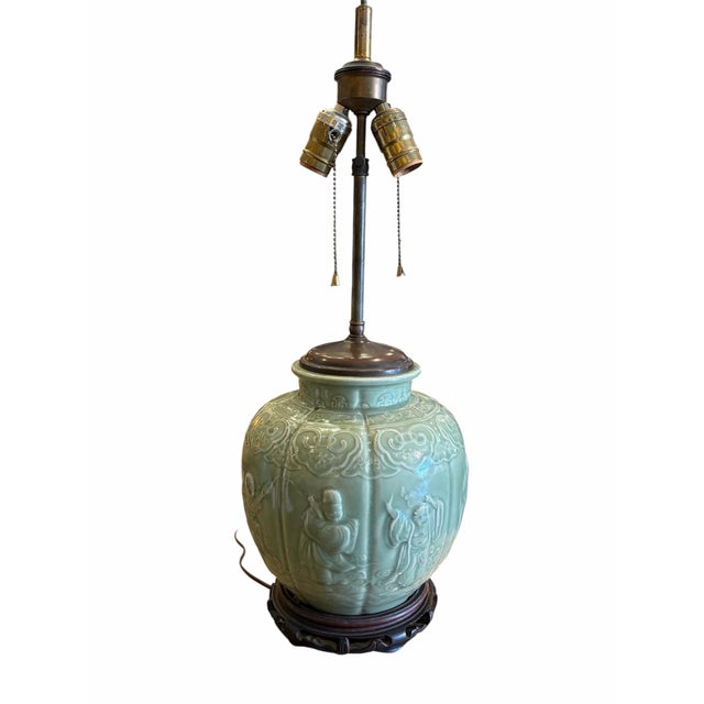 Chinese Vintage Chinese Celadon Lamps - Pair For Sale - Image 3 of 6